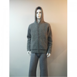GRAY HOODED SWATATER COAT RLMS0075F